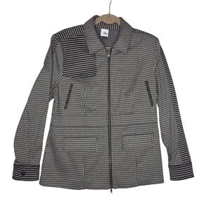 Cabi Houndstooth Zip Up Jacket Blazer Size L Contrast StripeDetail Career Office